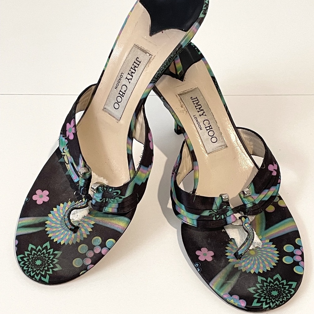 JIMMY CHOO KITTEN HEEL MULTI-COLORED SANDAL SZ 40